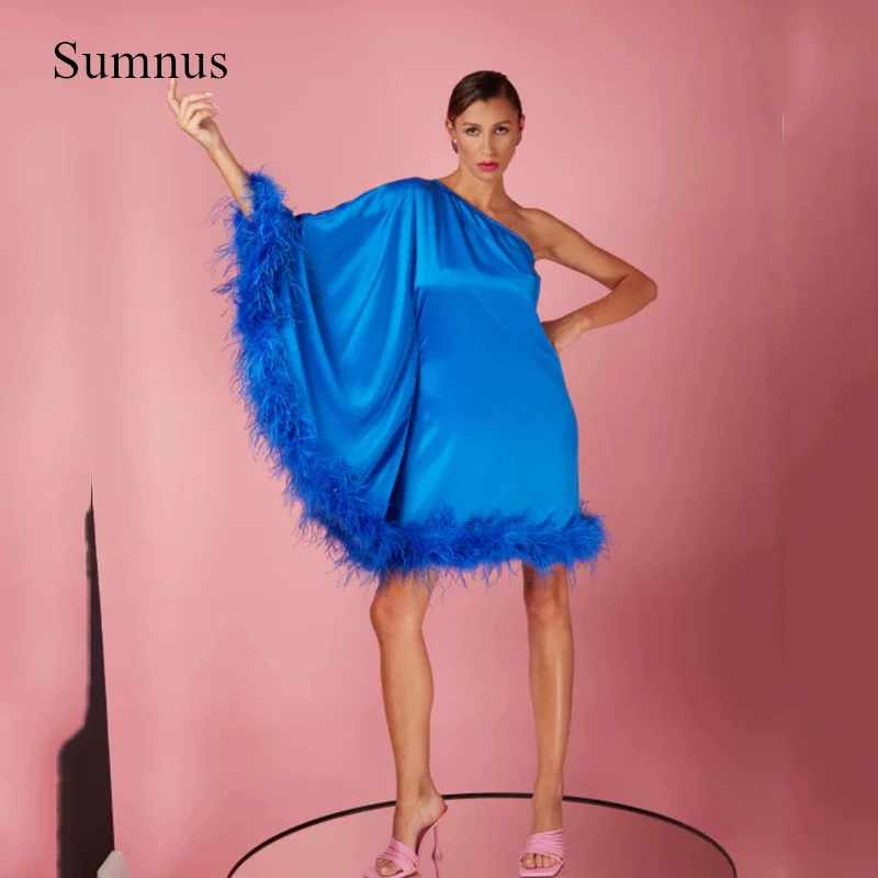 Sumnus Chic Blue Mini Party Dresses One Shoulder Long Sleeves Prom Dress Satin Feathers Party Gowns 2024 Saudi Arabia
Sumnus Chic Blue Mini Party Dresses One Shoulder Long Sleeves Prom Dress Satin Feathers Party Gowns 2024 Saudi Arabia