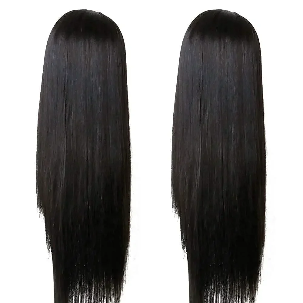 Perruques synthétiques Remy longues et lisses, perruque en Fiber noire naturelle résistante à la chaleur avec frange, pe
Perruques synthétiques Remy longues et lisses, perruque en Fiber noire naturelle résistante à la chaleur avec frange, pe