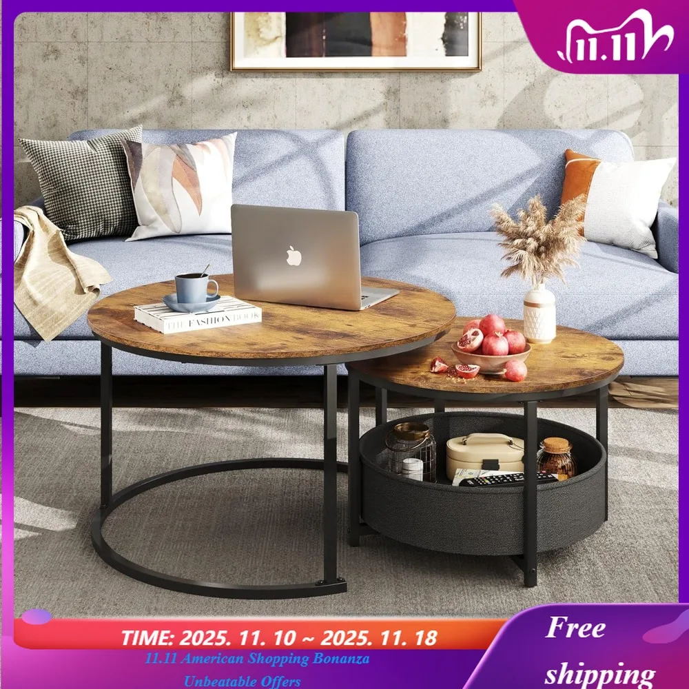 Round Coffee Table Set of 2, 31.5" Nesting Coffee Table with Storage, Industrial Minimalist Center Table with Metal Customized
Round Coffee Table Set of 2, 31.5" Nesting Coffee Table with Storage, Industrial Minimalist Center Table with Metal Customized