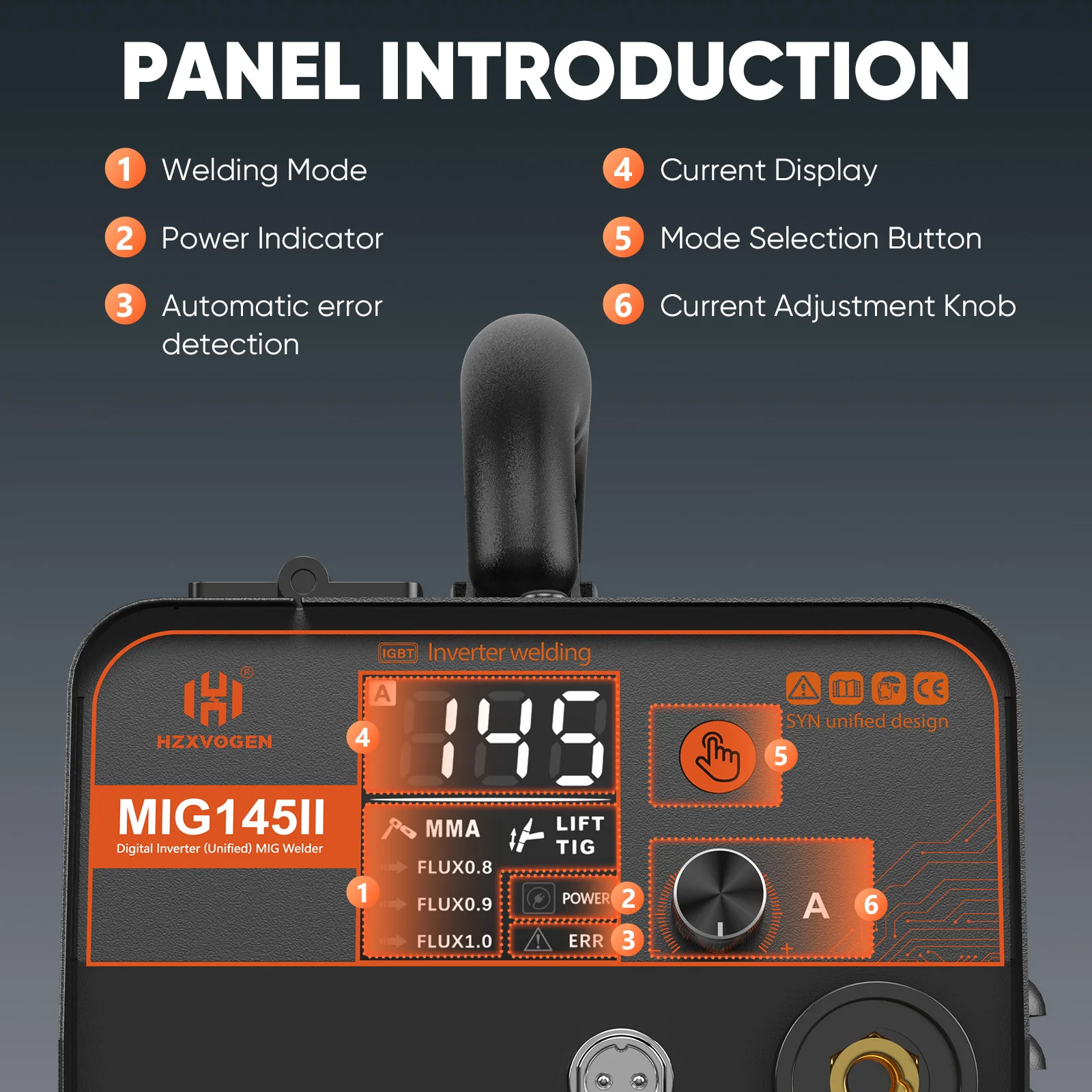 Сварочный аппарат HZXVOGEN MIG145II 120A MIG без газа, для сварки флюсовой проволокой, MIG/Stick/Lift TIG, синхронизированный IGBT инверторный сварочный аппарат
Сварочный аппарат HZXVOGEN MIG145II 120A MIG без газа, для сварки флюсовой проволокой, MIG/Stick/Lift TIG, синхронизированный IGBT инверторный сварочный аппарат