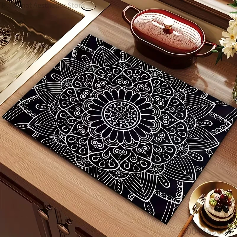 Mandala Style Mat with Black and White Floral and Absorbent Kitchen Mat Anti Slip Protecting Dishes Coffee and Tableware Mats
Mandala Style Mat with Black and White Floral and Absorbent Kitchen Mat Anti Slip Protecting Dishes Coffee and Tableware Mats