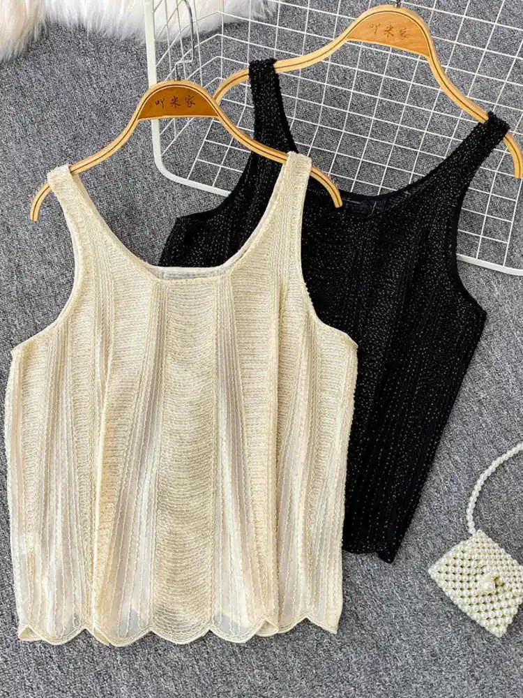 Summer Beaded Women Tank Tops Round Neck Embroidered Lace Sleeveless Top European Fashion Elegant Female Shiny Camis
Summer Beaded Women Tank Tops Round Neck Embroidered Lace Sleeveless Top European Fashion Elegant Female Shiny Camis