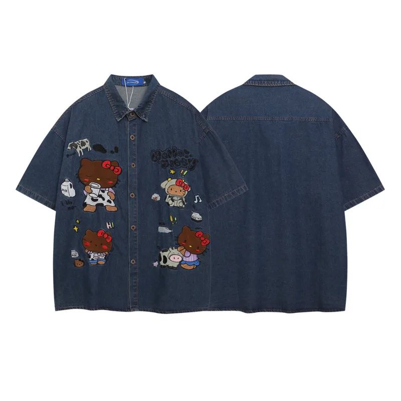 MINISO Fun Black Skin Hello Kitty Embroidered Short Sleeve Denim Shirt For Men Summer Personalized Street Loose Versatile Shirt
MINISO Fun Black Skin Hello Kitty Embroidered Short Sleeve Denim Shirt For Men Summer Personalized Street Loose Versatile Shirt