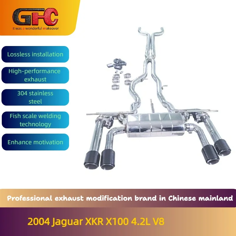 GFC brand for the 2004 Jaguar XKR X100 4.2L high-performance catback variable valve exhaust system with muffler and tips
GFC brand for the 2004 Jaguar XKR X100 4.2L high-performance catback variable valve exhaust system with muffler and tips