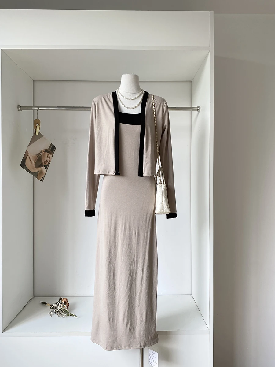 Elegant Casual Long Sleeve Open Cardigan Pure Desire Design Sense Strap Dress Women's Fashion Set Polyester Fiber Autumn Wear
Elegant Casual Long Sleeve Open Cardigan Pure Desire Design Sense Strap Dress Women's Fashion Set Polyester Fiber Autumn Wear