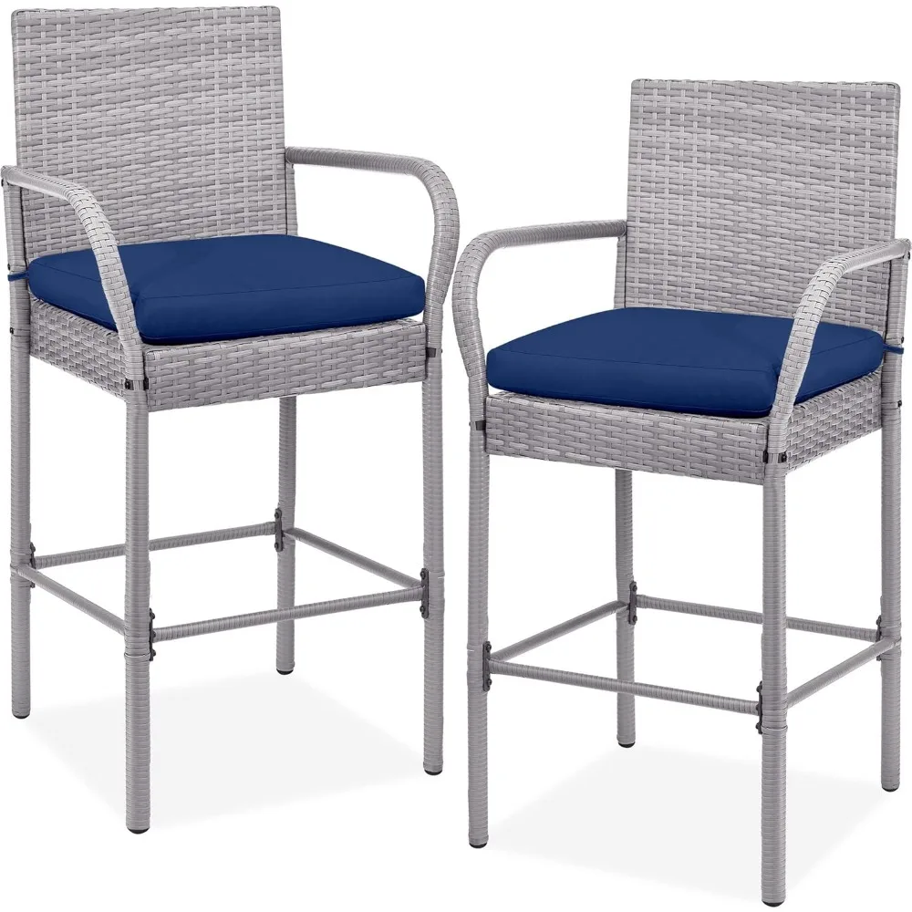 Set of 2 Wicker Bar Stools, Indoor Outdoor Bar Height Chairs w/Cushion, Footrests, Armrests for Patio, Pool, Garden, Deck - Gray
Set of 2 Wicker Bar Stools, Indoor Outdoor Bar Height Chairs w/Cushion, Footrests, Armrests for Patio, Pool, Garden, Deck - Gray
