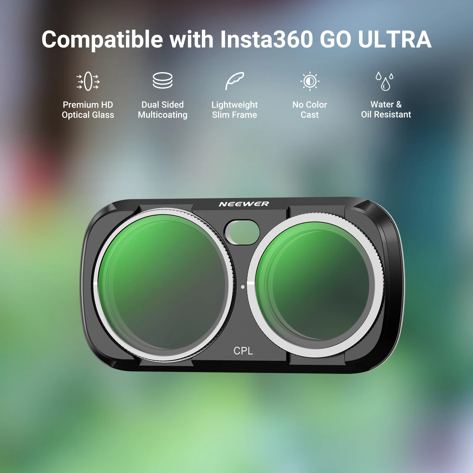NEEWER ND Filter Set For Insta360 Go Ultra,Variable Neutral Density (ND2-32) + CPL + 1/4 Black Diffusion Camera Lens Filter
NEEWER ND Filter Set For Insta360 Go Ultra,Variable Neutral Density (ND2-32) + CPL + 1/4 Black Diffusion Camera Lens Filter