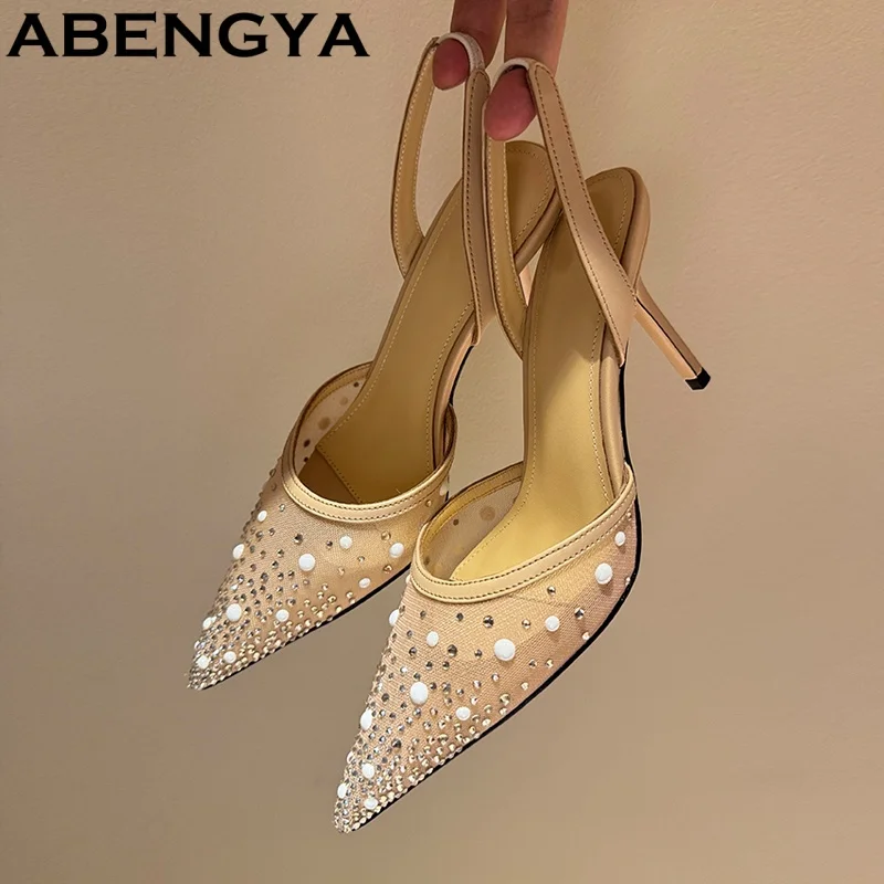Summer Pearl Studded High Heels Shoes For Women Pumps Air Mesh Party Women's Sandals Slingbacks Point Toe Stiletto Shoes Woman
Summer Pearl Studded High Heels Shoes For Women Pumps Air Mesh Party Women's Sandals Slingbacks Point Toe Stiletto Shoes Woman