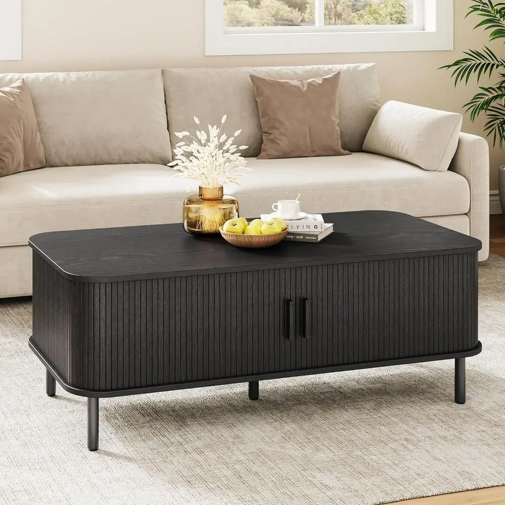 47.2 Sliding Door Storage Coffee Table with Adjustable Legs for Living Room, Office, or Bedroom in Black
47.2 Sliding Door Storage Coffee Table with Adjustable Legs for Living Room, Office, or Bedroom in Black