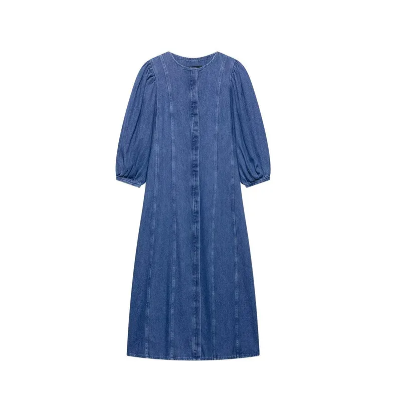 Women's Retro Slim Fit Denim Dress Puff Sleeve round Neck A-Line Robe Short Sleeve Summer Fashion Long Dress
Women's Retro Slim Fit Denim Dress Puff Sleeve round Neck A-Line Robe Short Sleeve Summer Fashion Long Dress