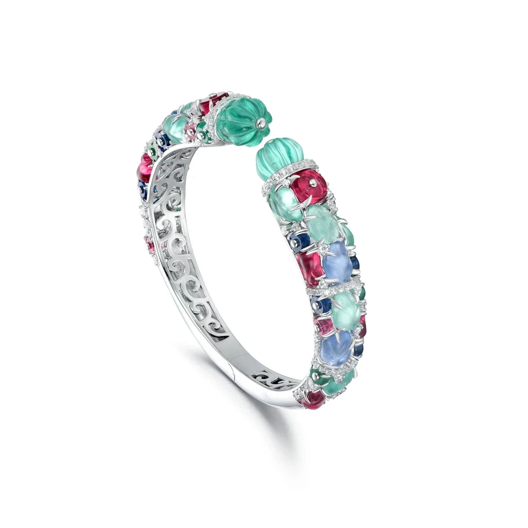 BELLUX 925 Silver Synthetic Zircon Bracelet Colored Fruit Carving Gemstone Pumpkin shaped Luxury Open Bangle Fine Jewelry
BELLUX 925 Silver Synthetic Zircon Bracelet Colored Fruit Carving Gemstone Pumpkin shaped Luxury Open Bangle Fine Jewelry