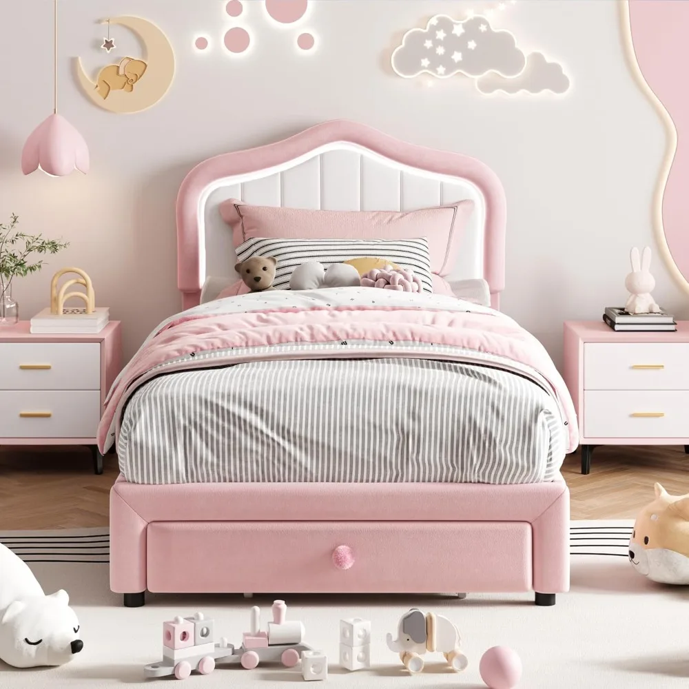Twin Size Velvet LED Bed Frame with Storage Drawers and Headboard for Kids and Girls
Twin Size Velvet LED Bed Frame with Storage Drawers and Headboard for Kids and Girls