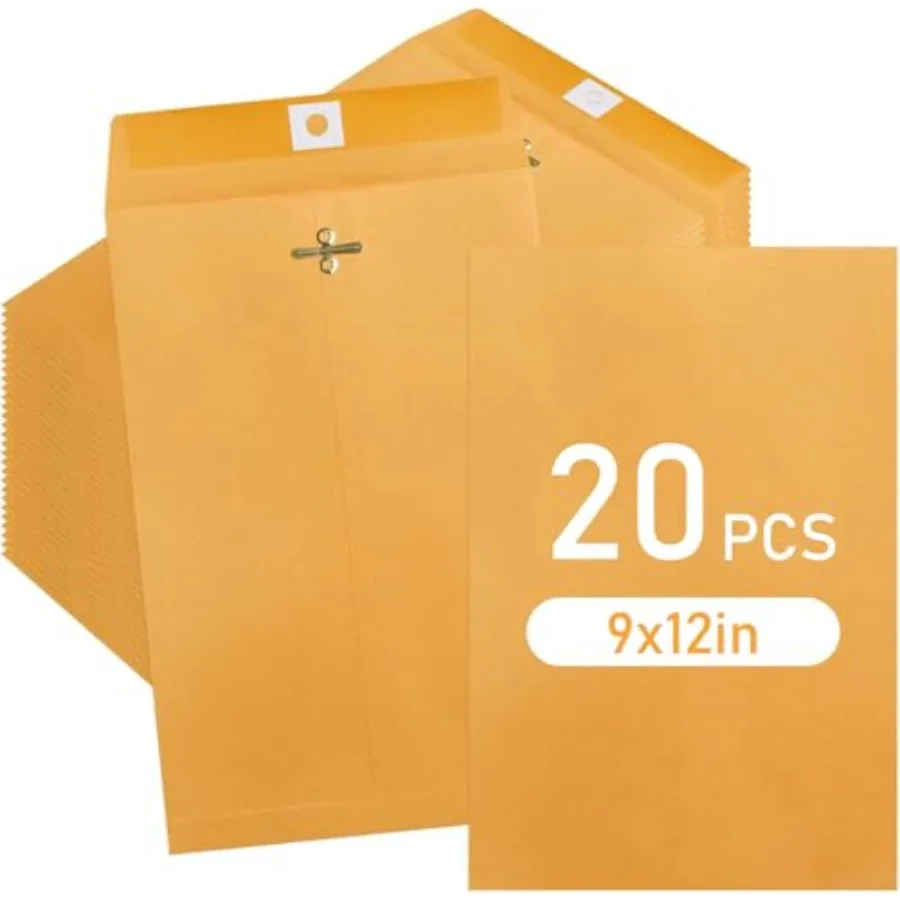20 Pcs 9 x 12 Inch Manilla Envelopes, Kraft Envelopes with Clasp Closure and Gummed Seal for Office Document School Business Ho
20 Pcs 9 x 12 Inch Manilla Envelopes, Kraft Envelopes with Clasp Closure and Gummed Seal for Office Document School Business Ho