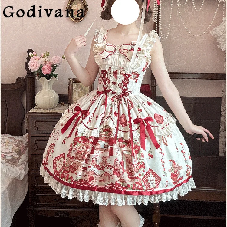 Original Japanese Lolita Kawaii Bear Print Suspender Dress Jsk Summer New Sweet Girls Cute Bow Birthday Dress Princess Dresses
Original Japanese Lolita Kawaii Bear Print Suspender Dress Jsk Summer New Sweet Girls Cute Bow Birthday Dress Princess Dresses