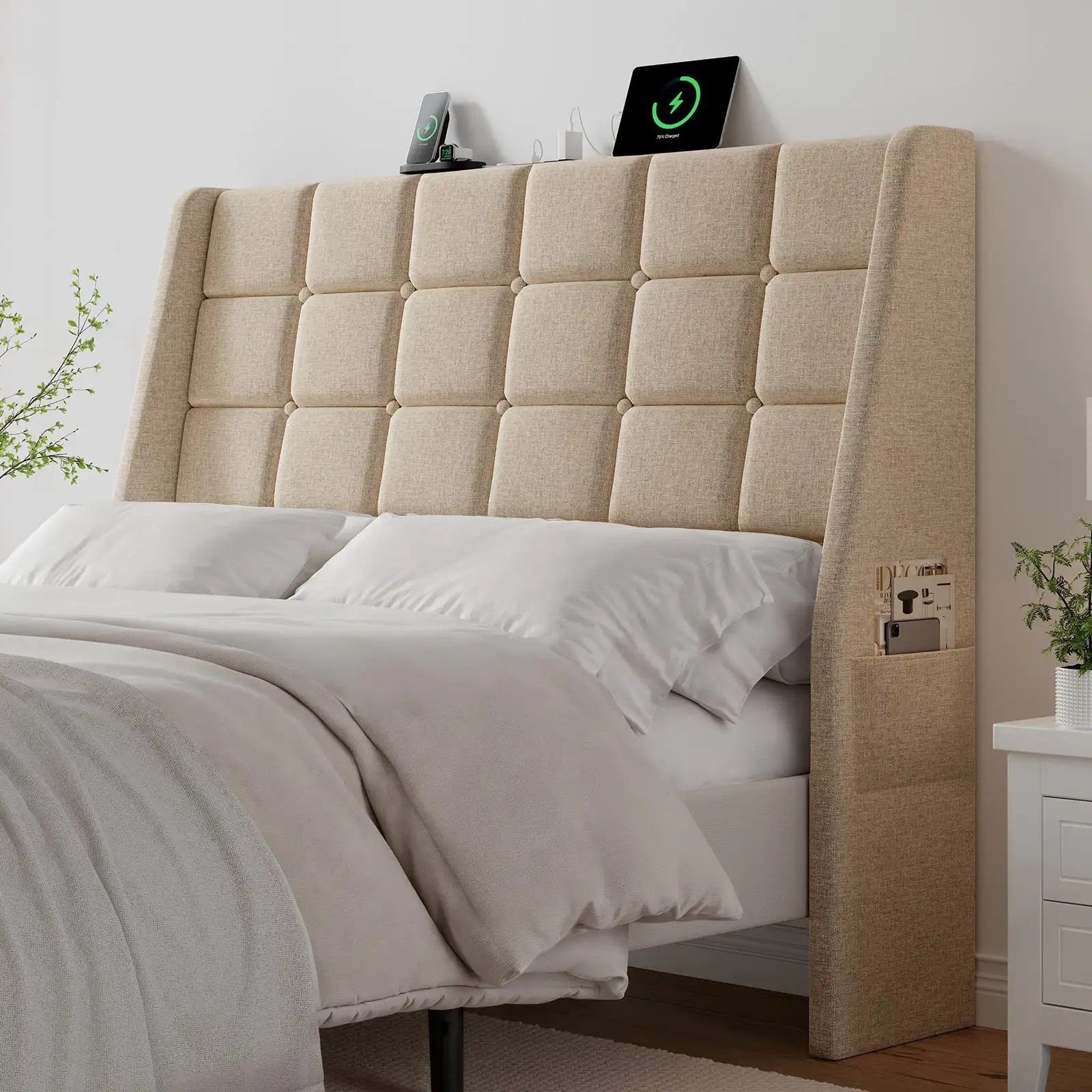 Headboard for Full / Queen Size Bed Frame, Linen Fabric Ergonomic Upholstered Headboards Only, Tufted Button Wingback Wood Bed Head Board with Storage, Modern Head Boards for Bedroom, Dorm
Headboard for Full / Queen Size Bed Frame, Linen Fabric Ergonomic Upholstered Headboards Only, Tufted Button Wingback Wood Bed Head Board with Storage, Modern Head Boards for Bedroom, Dorm