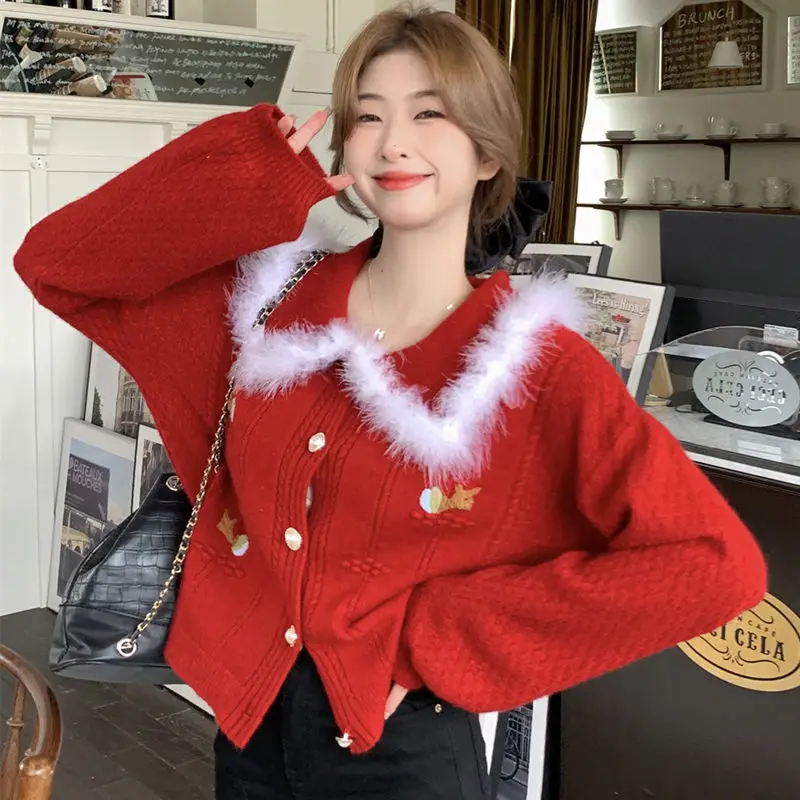 Red Knitted Cardigan Shirt Design Fashion Sweet Spliced Sweater Coat Women's Spring Autumn Long Sleeve Single Breasted Top T1716
Red Knitted Cardigan Shirt Design Fashion Sweet Spliced Sweater Coat Women's Spring Autumn Long Sleeve Single Breasted Top T1716