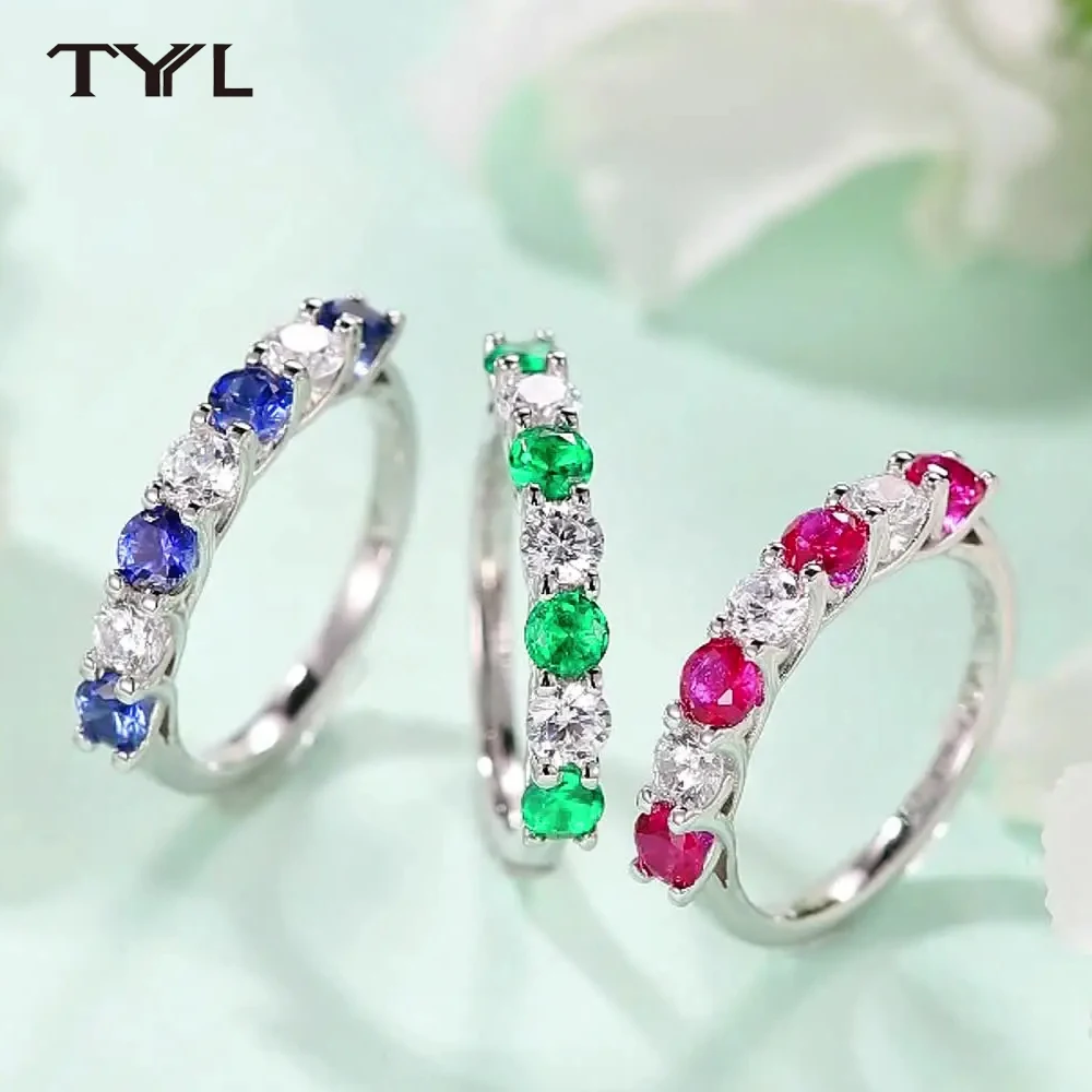 TYYL 3.5mm Lab Grown Emerald Sapphire Ruby Moissanite 7 Stones Half Eternity Band Jewelry 925 Silver Birthstone Ring for Women
TYYL 3.5mm Lab Grown Emerald Sapphire Ruby Moissanite 7 Stones Half Eternity Band Jewelry 925 Silver Birthstone Ring for Women