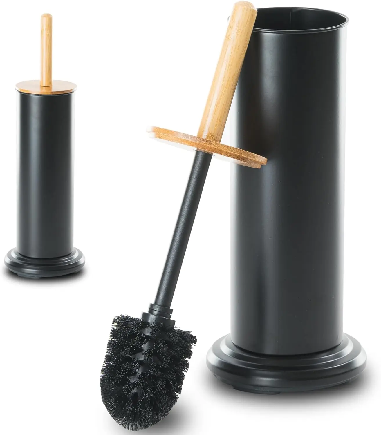 Toilet Bowl Brush and Holder, Bamboo Handle, Covered, Dual Brush Options, Weighted Metal Base (Black)
Toilet Bowl Brush and Holder, Bamboo Handle, Covered, Dual Brush Options, Weighted Metal Base (Black)