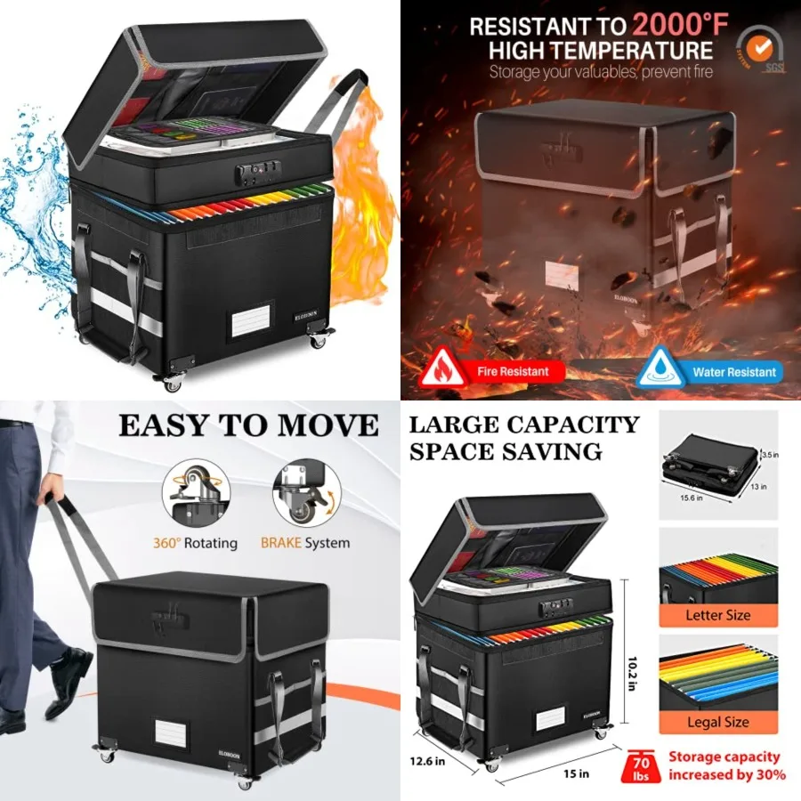 File Box with Lock, Fireproof Document Box with Wheels, Collapsible File Organizer Box, File Storage Box for Home and Office, F
File Box with Lock, Fireproof Document Box with Wheels, Collapsible File Organizer Box, File Storage Box for Home and Office, F