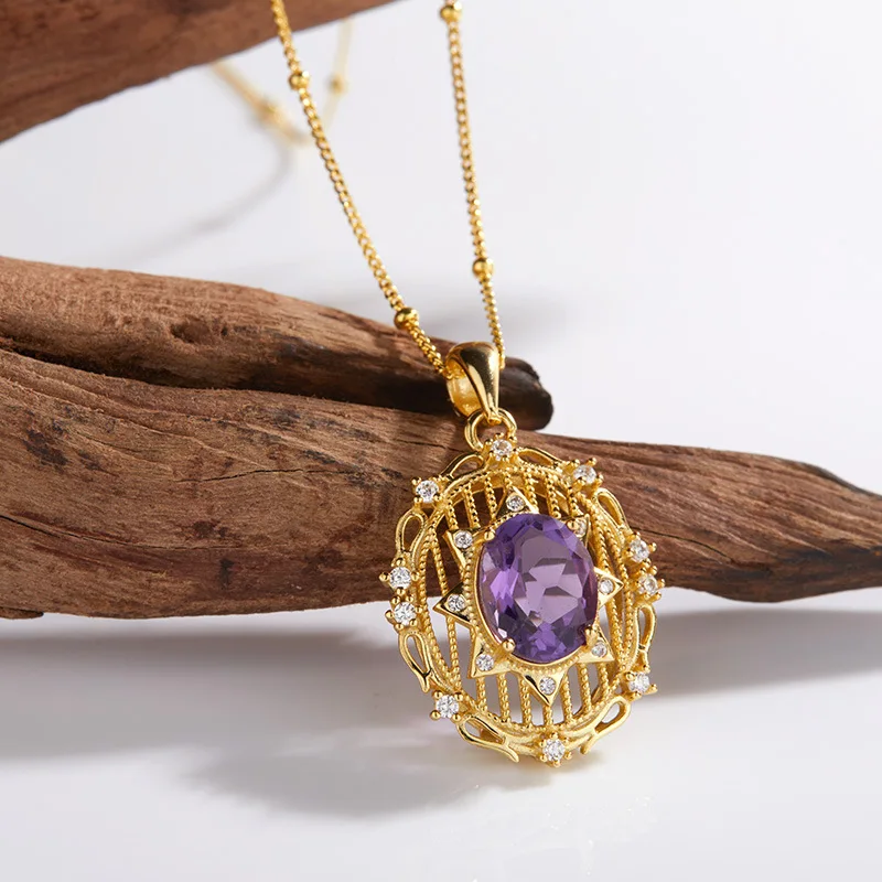 Hot-selling Colorful Gemstone Jewelrys925Silver Inlaid Natural Amethyst Necklace Women's Jewelry Pendant Heavy Craftsmanship Pre
Hot-selling Colorful Gemstone Jewelrys925Silver Inlaid Natural Amethyst Necklace Women's Jewelry Pendant Heavy Craftsmanship Pre
