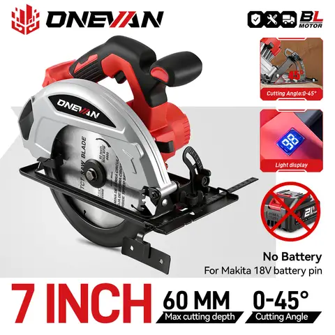 ONEVAN 4000W Brushless Electric Circular Saw 7Inch Cordless Rechargeable Portable Cutting Wood Power Tool For Makita Battery Pin