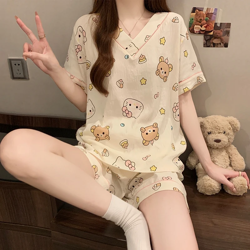 Женские пижамы с принтом Sweet Kawaii Little Dog & Bear, милые корейские пижамы в стиле Харадзюку с героями мультфильмов, Y2k, новинка 2024, летняя домашняя одежда для сна
Женские пижамы с принтом Sweet Kawaii Little Dog & Bear, милые корейские пижамы в стиле Харадзюку с героями мультфильмов, Y2k, новинка 2024, летняя домашняя одежда для сна