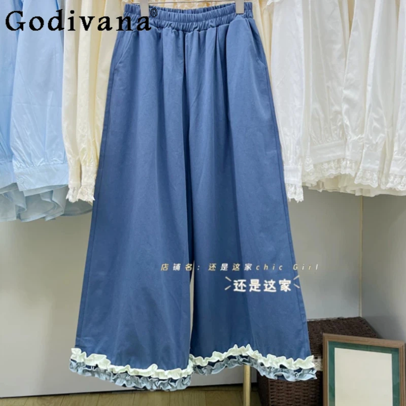 Spring Japanese Sweet Ruffles Leisure Wide-leg Pants Fashion Elastic Waist Loose Contrasting Color Solid Color Trousers Girl
Spring Japanese Sweet Ruffles Leisure Wide-leg Pants Fashion Elastic Waist Loose Contrasting Color Solid Color Trousers Girl
