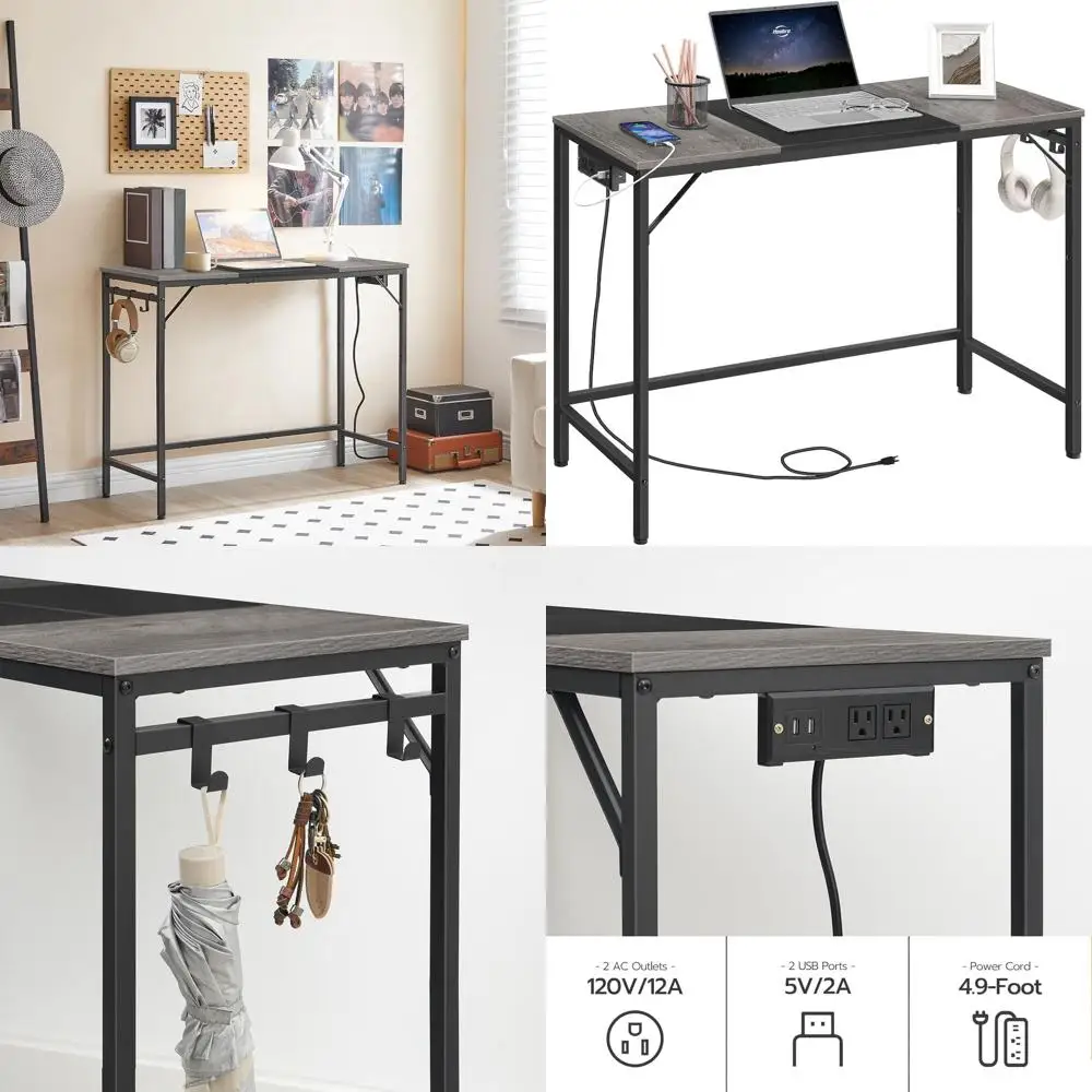 Современный стол для домашнего офиса с выходной розеткой и крючками, темно-серый и черный, прочный, простая сборка, BC41UDN01
Современный стол для домашнего офиса с выходной розеткой и крючками, темно-серый и черный, прочный, простая сборка, BC41UDN01