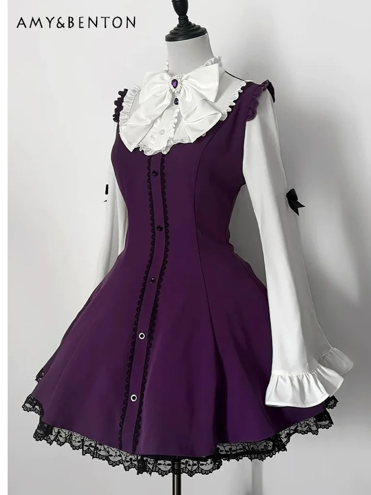 Mine Series Mass-produced Op Long-sleeved Dress Women Lace Flared Sleeve Bow Japanese Gothic Subculture A-line Dress Shorts
Mine Series Mass-produced Op Long-sleeved Dress Women Lace Flared Sleeve Bow Japanese Gothic Subculture A-line Dress Shorts