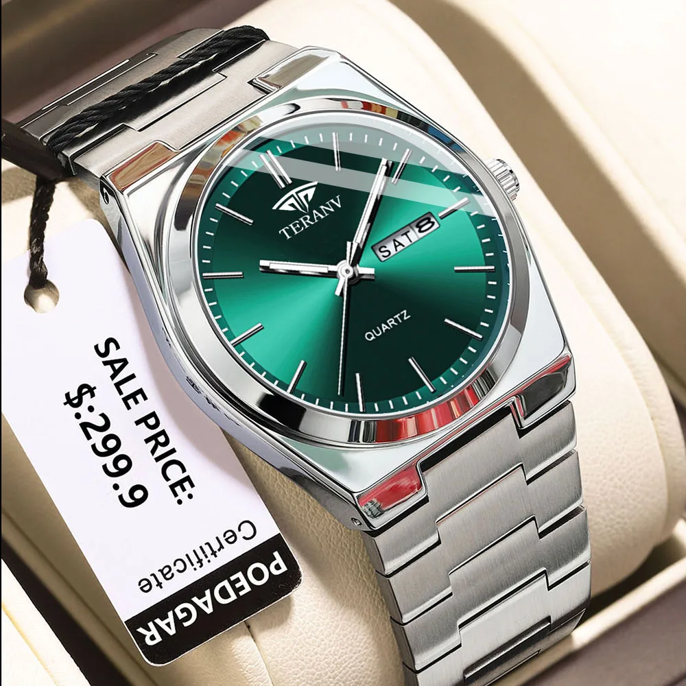 Trend Fashion Men's Watches Waterproof Stainless Steel Orginal Quartz Wristwatch Luminous Date Week Green Dial Simple Dress 2871
Trend Fashion Men's Watches Waterproof Stainless Steel Orginal Quartz Wristwatch Luminous Date Week Green Dial Simple Dress 2871