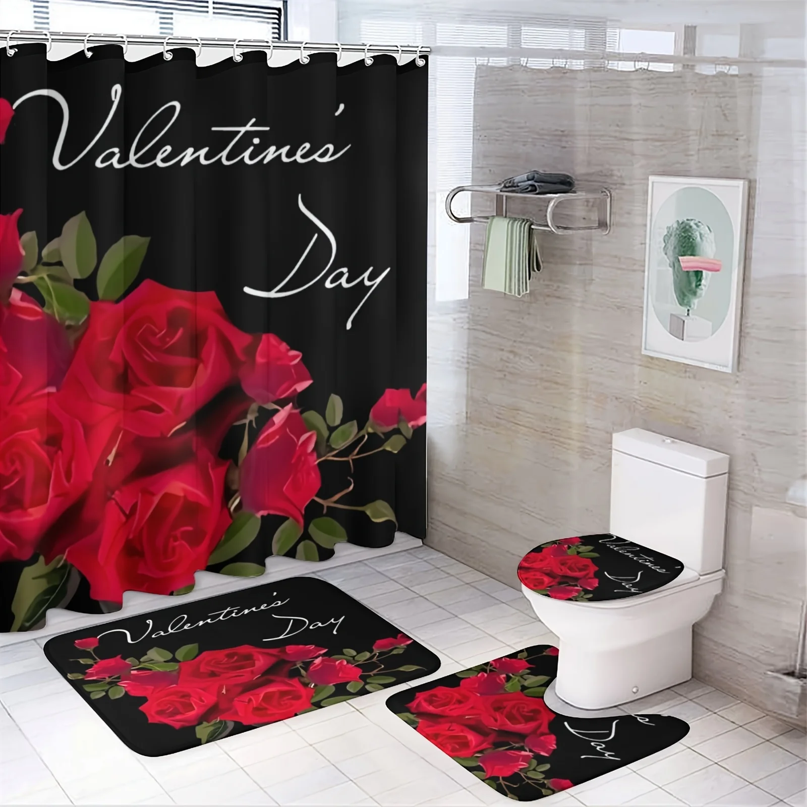Valentine's Day Red Rose Bathroom 4-Piece Set: Shower Curtain, Bath Mat, Toilet Cover, Tank Cover – Romantic and Elegant Decor
Valentine's Day Red Rose Bathroom 4-Piece Set: Shower Curtain, Bath Mat, Toilet Cover, Tank Cover – Romantic and Elegant Decor