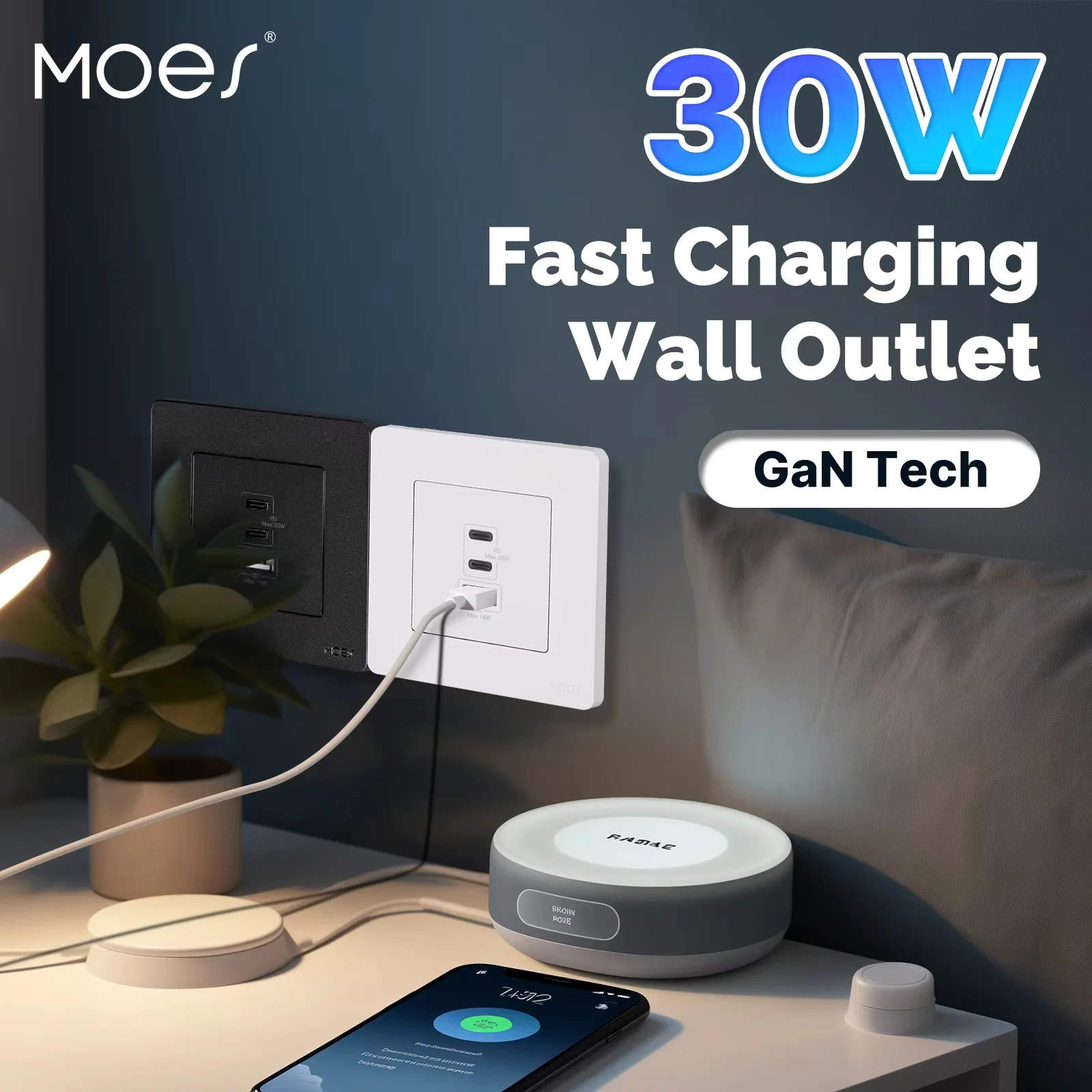 MOES Star Ring Series 30W Fast Charging PD3.0 Wall Electrical Outlet Charger GaN Socket 3 Ports Type C USB A OverTemp Protection
MOES Star Ring Series 30W Fast Charging PD3.0 Wall Electrical Outlet Charger GaN Socket 3 Ports Type C USB A OverTemp Protection