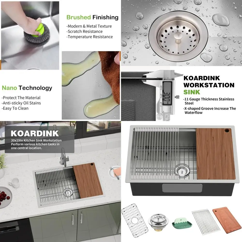 30x19 Inch Stainless Steel Undermount Single Bowl Kitchen Sink with Grid, Rack, Cutting Board, Utensil Rest, and Drain Strainer
30x19 Inch Stainless Steel Undermount Single Bowl Kitchen Sink with Grid, Rack, Cutting Board, Utensil Rest, and Drain Strainer