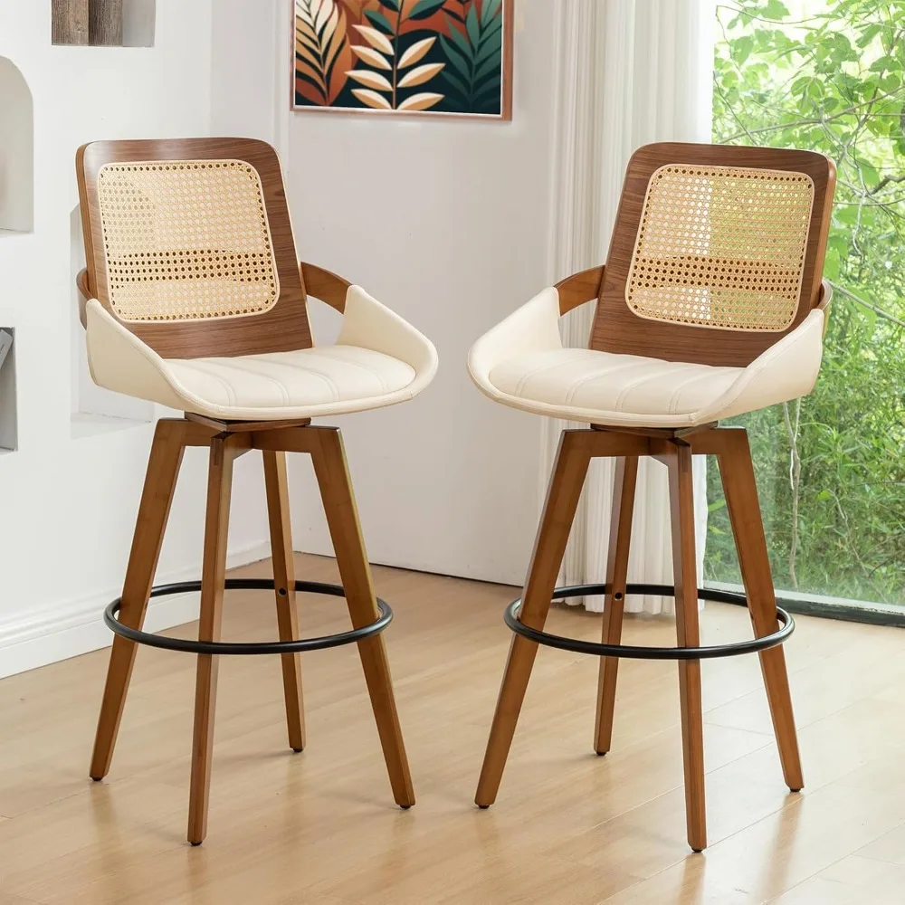 Bar Height Bar Stools Set of 2 - 29.5 inch Mid Century Modern Bar Stools with Cane Back, Curved Arms, Faux Leather Upholstered S
Bar Height Bar Stools Set of 2 - 29.5 inch Mid Century Modern Bar Stools with Cane Back, Curved Arms, Faux Leather Upholstered S