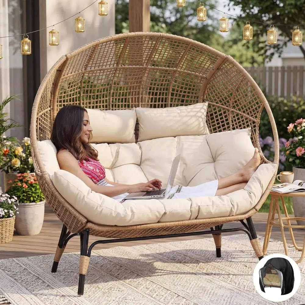 Oversized 2-Person Egg Chair with Thick Cushions for Indoor/Outdoor Use, Beige Loveseat with Cover
Oversized 2-Person Egg Chair with Thick Cushions for Indoor/Outdoor Use, Beige Loveseat with Cover