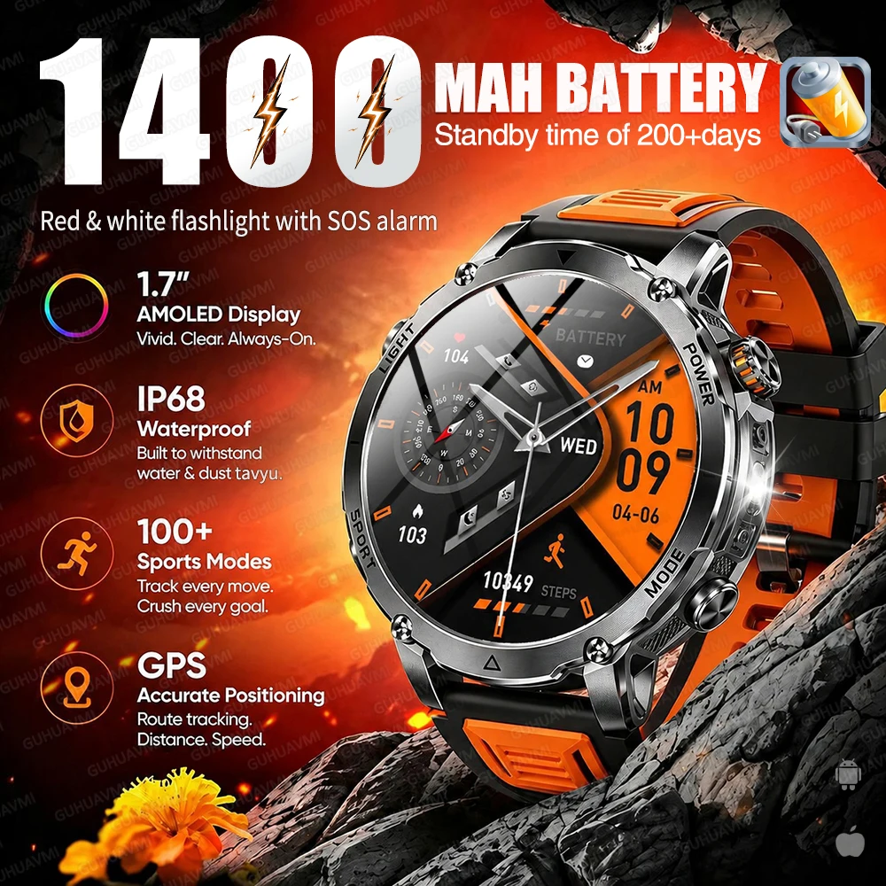 2026 New 1400mAh Super Large Battery Men Smart Watch Outdoor GPS Flashlight 1.7"AMOLED Screen Waterproof Swim BT Call Smartwatch
2026 New 1400mAh Super Large Battery Men Smart Watch Outdoor GPS Flashlight 1.7"AMOLED Screen Waterproof Swim BT Call Smartwatch