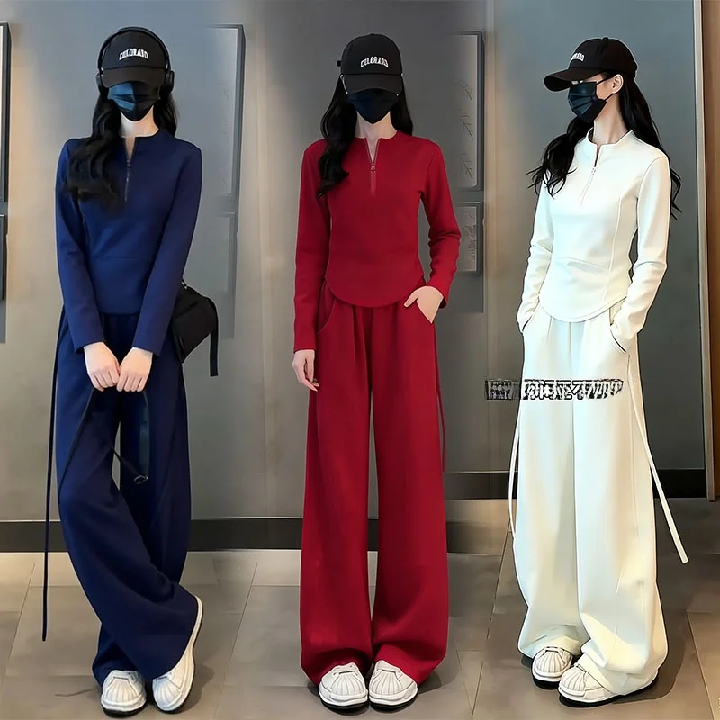Korean Style Slim Fit Half Zip Hoodie Casual Wide Leg Pants Set Women's Spring 2026 Long Sleeve Fashion Ensemble
Korean Style Slim Fit Half Zip Hoodie Casual Wide Leg Pants Set Women's Spring 2026 Long Sleeve Fashion Ensemble