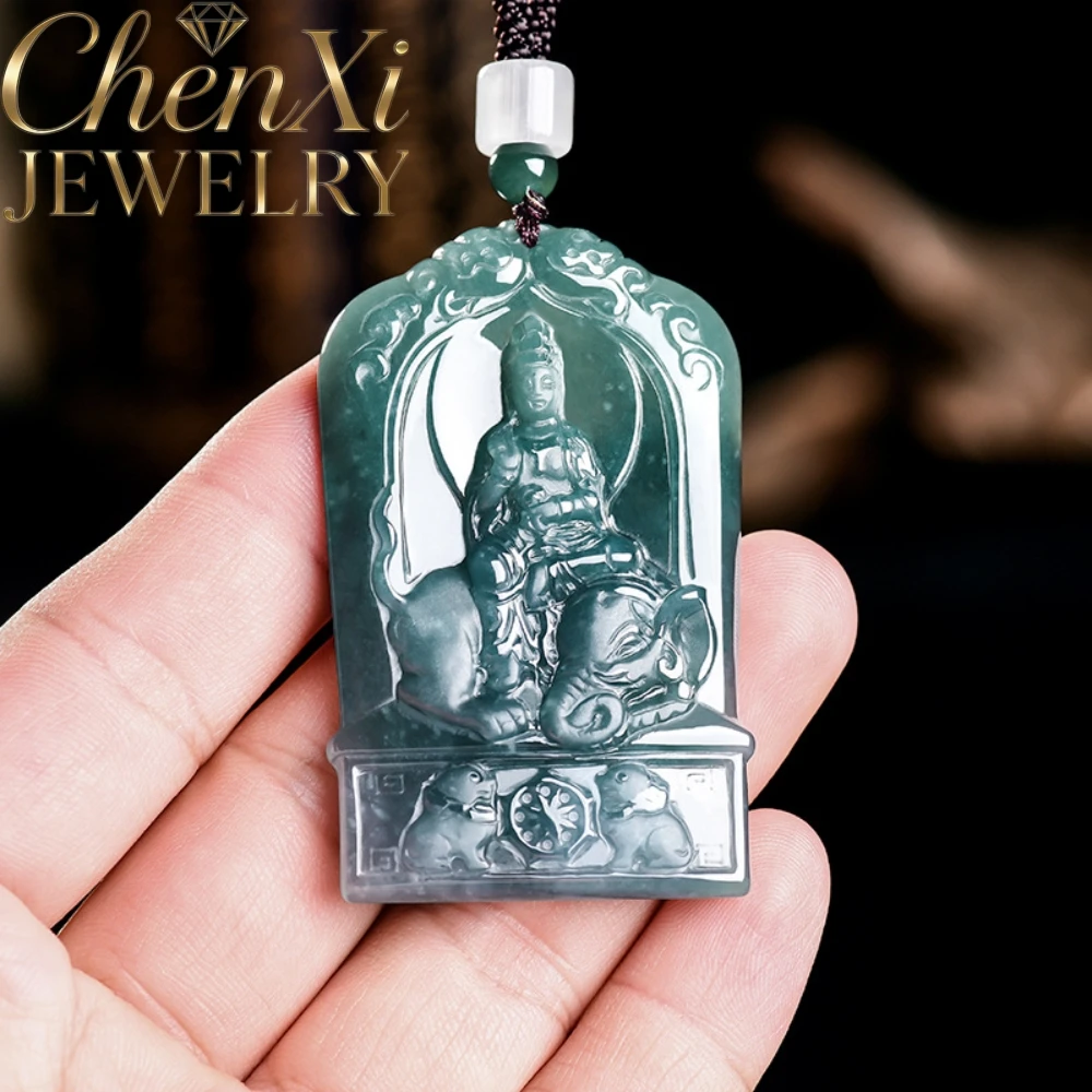 Natural A Grade Blue Water Jadeite Samantabhadra Bodhisattva Pendant Patron God for Dragon Snake Zodiac Necklace Jewelry Gift
Natural A Grade Blue Water Jadeite Samantabhadra Bodhisattva Pendant Patron God for Dragon Snake Zodiac Necklace Jewelry Gift