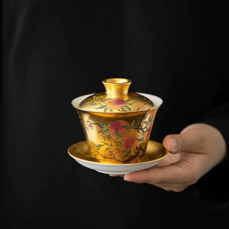 Master Song Yu's Handcrafted 24K Pure Gold Gilded Gaiwan Cup, Personal Use Kung Fu Tea Set, Nine Peachs, Fortune And Longevity
Master Song Yu's Handcrafted 24K Pure Gold Gilded Gaiwan Cup, Personal Use Kung Fu Tea Set, Nine Peachs, Fortune And Longevity