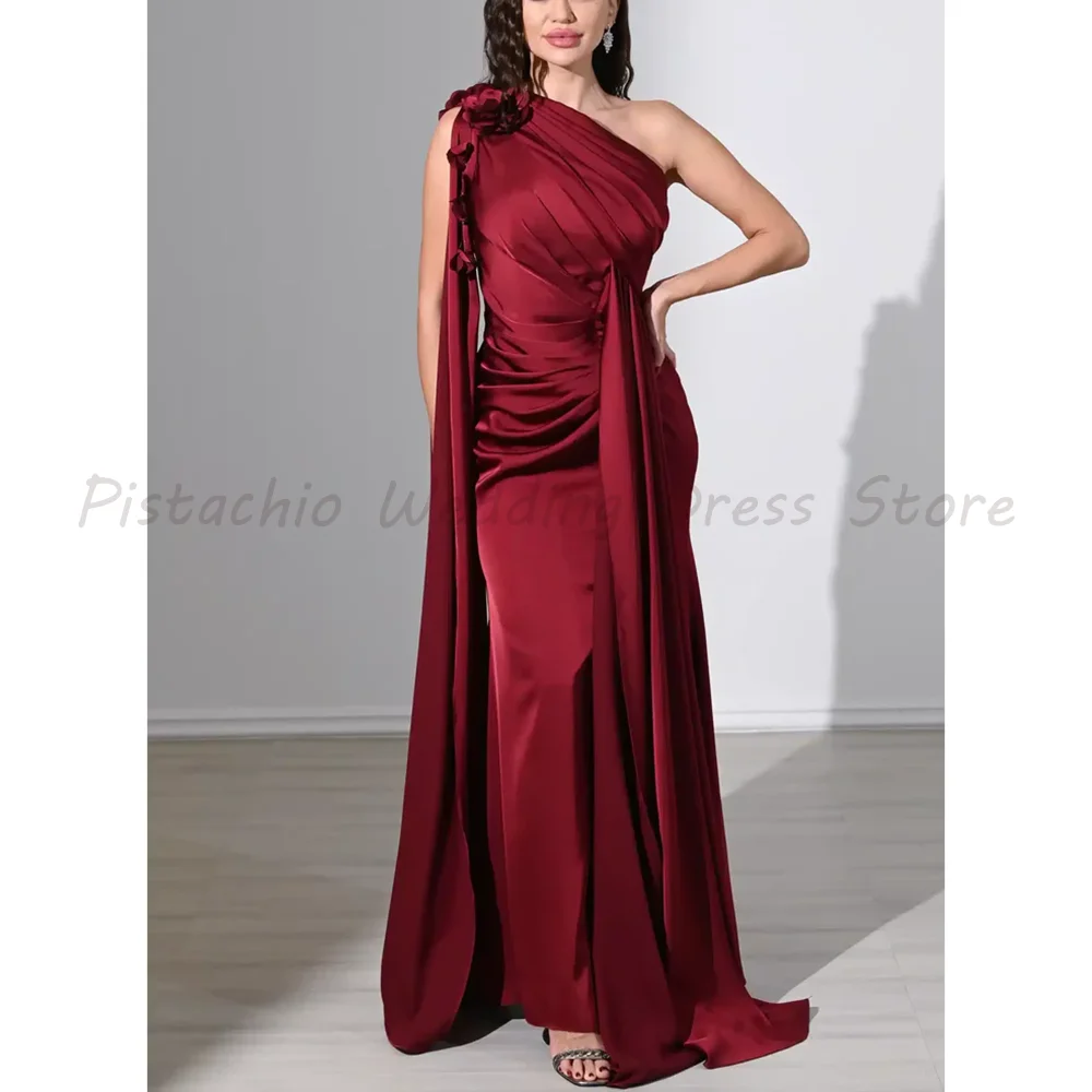 Burgundy One-Shoulder Evening Gown with 3D Floral Detail Draped Satin Mermaid Formal Maxi Dress
Burgundy One-Shoulder Evening Gown with 3D Floral Detail Draped Satin Mermaid Formal Maxi Dress