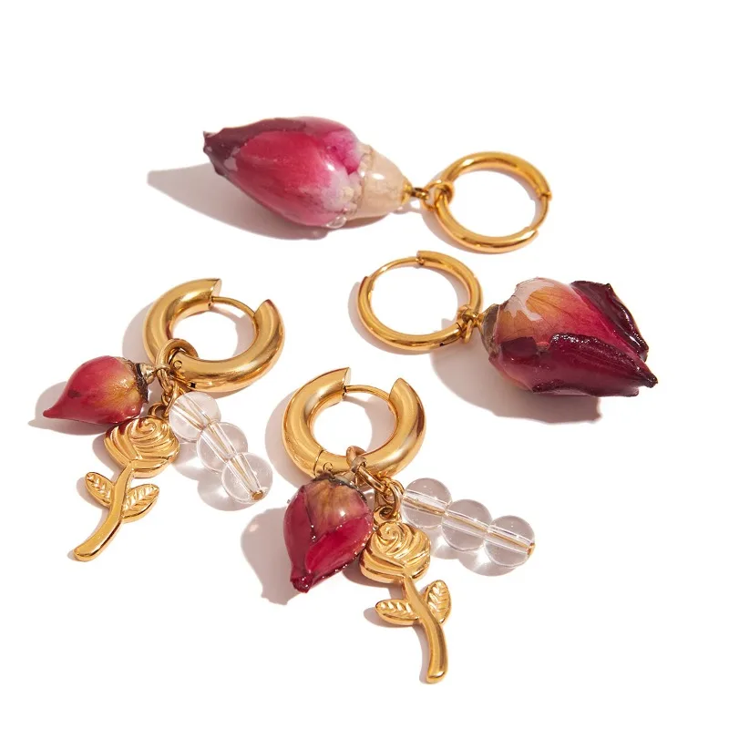 Minar Unusual Real Dye Rose Flower Glass Beads Hoop Earrings for Women Non Tarnish Titanium Steel 18K Gold PVD Plated Jewelry
Minar Unusual Real Dye Rose Flower Glass Beads Hoop Earrings for Women Non Tarnish Titanium Steel 18K Gold PVD Plated Jewelry