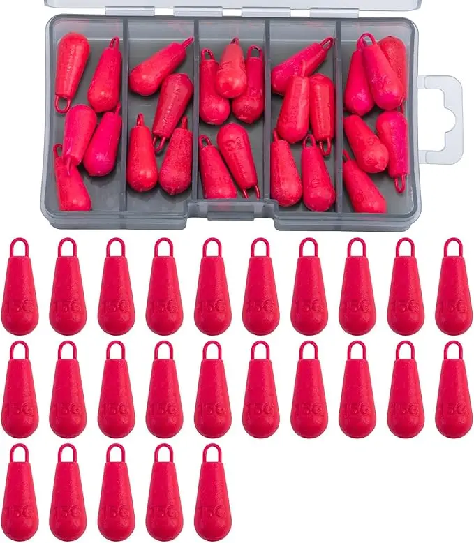 Goture 25Pcs Red Fishing Lead Sinker 15g Drop Shot Weights with Storage Box for Bass Saltwater Freshwater Fishing Accessories
Goture 25Pcs Red Fishing Lead Sinker 15g Drop Shot Weights with Storage Box for Bass Saltwater Freshwater Fishing Accessories