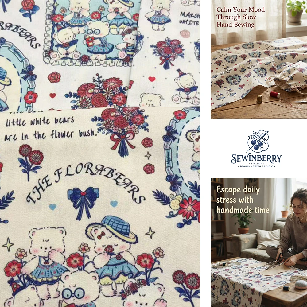 Kawaii Vintage Floral White Bear Print Cotton Fabric Stress Relief DIY Sewing Material For Kids Dress Pouch Cute Handmade Craft
Kawaii Vintage Floral White Bear Print Cotton Fabric Stress Relief DIY Sewing Material For Kids Dress Pouch Cute Handmade Craft
