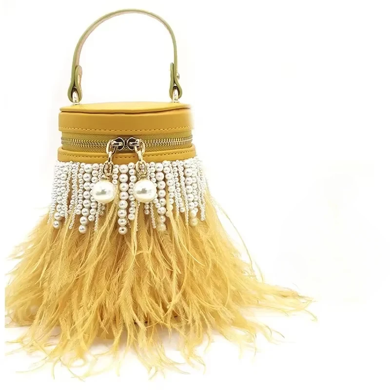 Luxury Celebrity Barrel Evening Bags Fashion Round Pearl Tassels Hand Bag for Women High End Cute Feather Lucky Bucket Bags
Luxury Celebrity Barrel Evening Bags Fashion Round Pearl Tassels Hand Bag for Women High End Cute Feather Lucky Bucket Bags