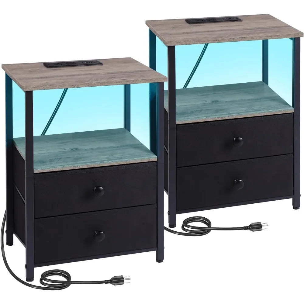 Nightstands Set of 2, LED Night Stand with Charging Station, Modern End Tables Living Room with 2 Fabric Drawers
Nightstands Set of 2, LED Night Stand with Charging Station, Modern End Tables Living Room with 2 Fabric Drawers