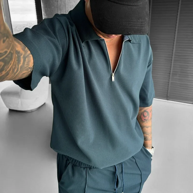 New men's fashion loose tracksuit short sleeve zipper Polo + Short 2 pieces set American style sport race clothing
New men's fashion loose tracksuit short sleeve zipper Polo + Short 2 pieces set American style sport race clothing