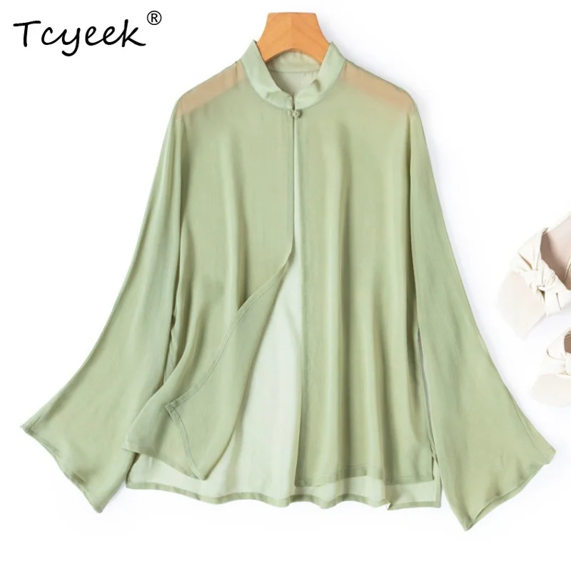 Tcyeek 100% Real Mulberry Silk Woman Tops 2026 Summer Elegant Green Sun Protection Long-sleeved Shawl Female Clothing Ropa Mujer
Tcyeek 100% Real Mulberry Silk Woman Tops 2026 Summer Elegant Green Sun Protection Long-sleeved Shawl Female Clothing Ropa Mujer