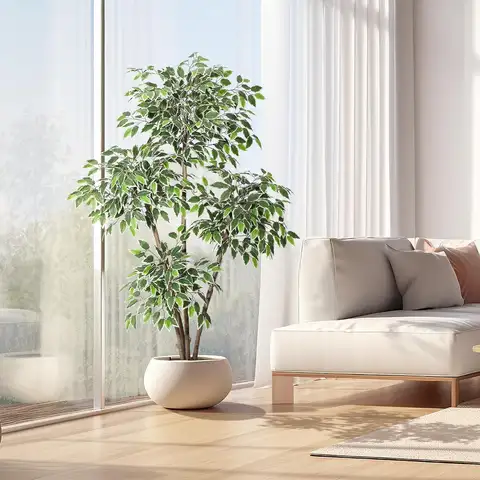 5/6ft Artificial Tree Ficus, Tall Faux Trees Indoor Faux Ficus Tree Potted Large Fake Plants for Living Room Balcony Office