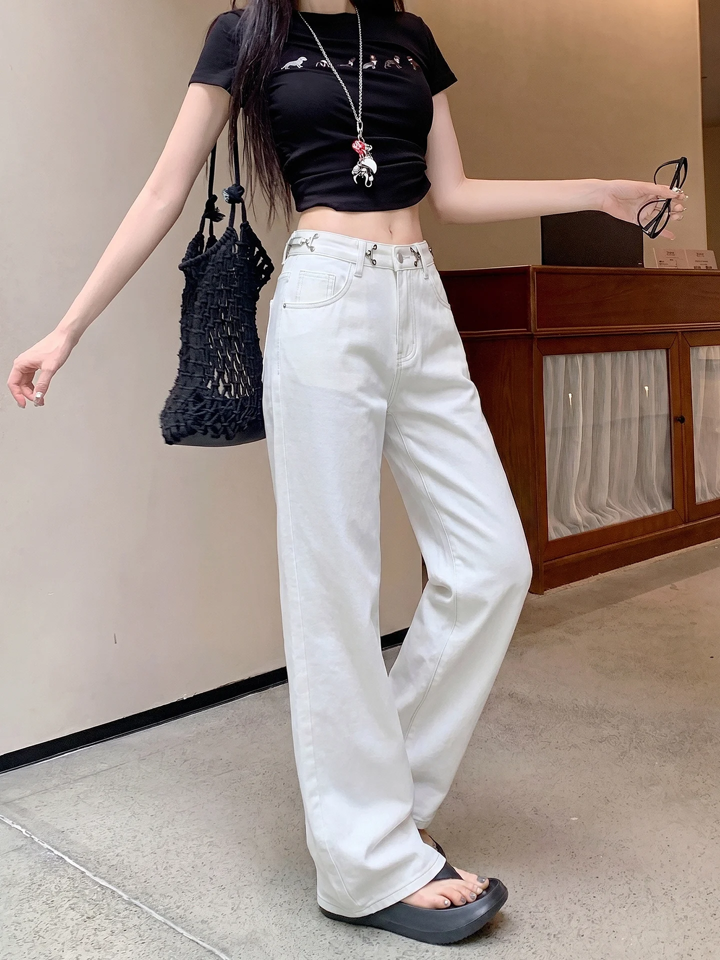 Low-Waist Straight-Leg Jeans Women's Summer Loose Slim Wide-Leg Pants Drapey Floor-Length Trousers Washed White Casual Jeans
Low-Waist Straight-Leg Jeans Women's Summer Loose Slim Wide-Leg Pants Drapey Floor-Length Trousers Washed White Casual Jeans