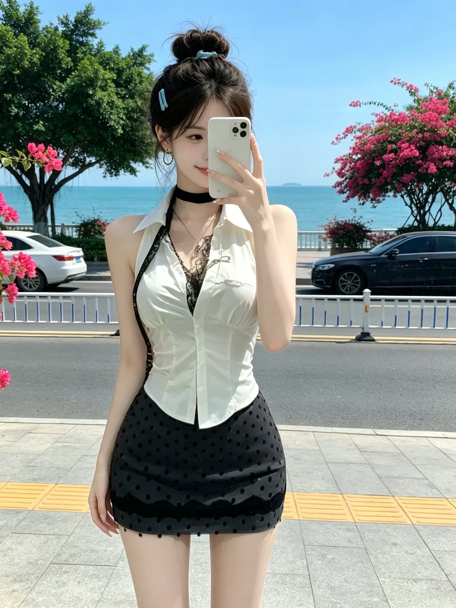 Pure Desire Lace Splice Neck Hanging Shirt Women's Slim Fit Sexy Bodycon Polka Dot Short Skirt Summer Set Collar Sleeveless
Pure Desire Lace Splice Neck Hanging Shirt Women's Slim Fit Sexy Bodycon Polka Dot Short Skirt Summer Set Collar Sleeveless